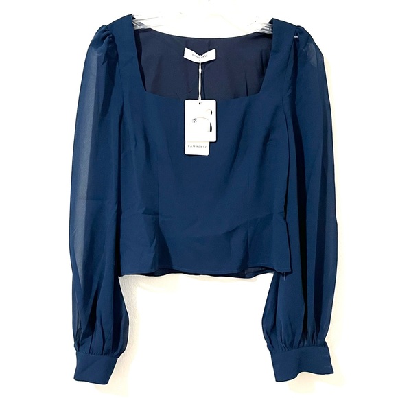 New Commense Crop Blouse Size Small Blue Long Sleeve Side Zipper New With Tags - Picture 1 of 13
